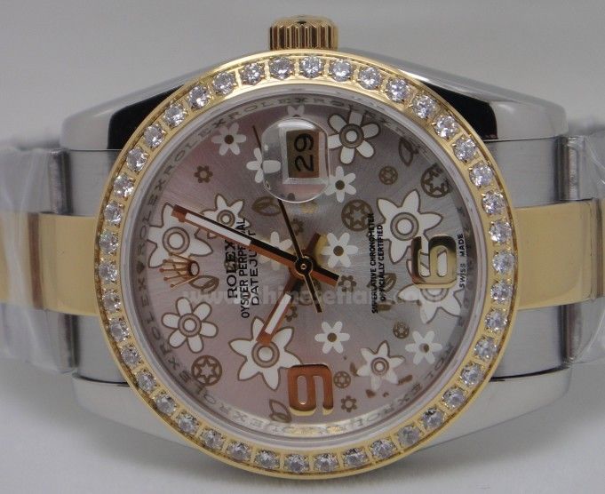 Rolex 2-Tone Diamond Watch - Flowers Replica Rolex Datejust